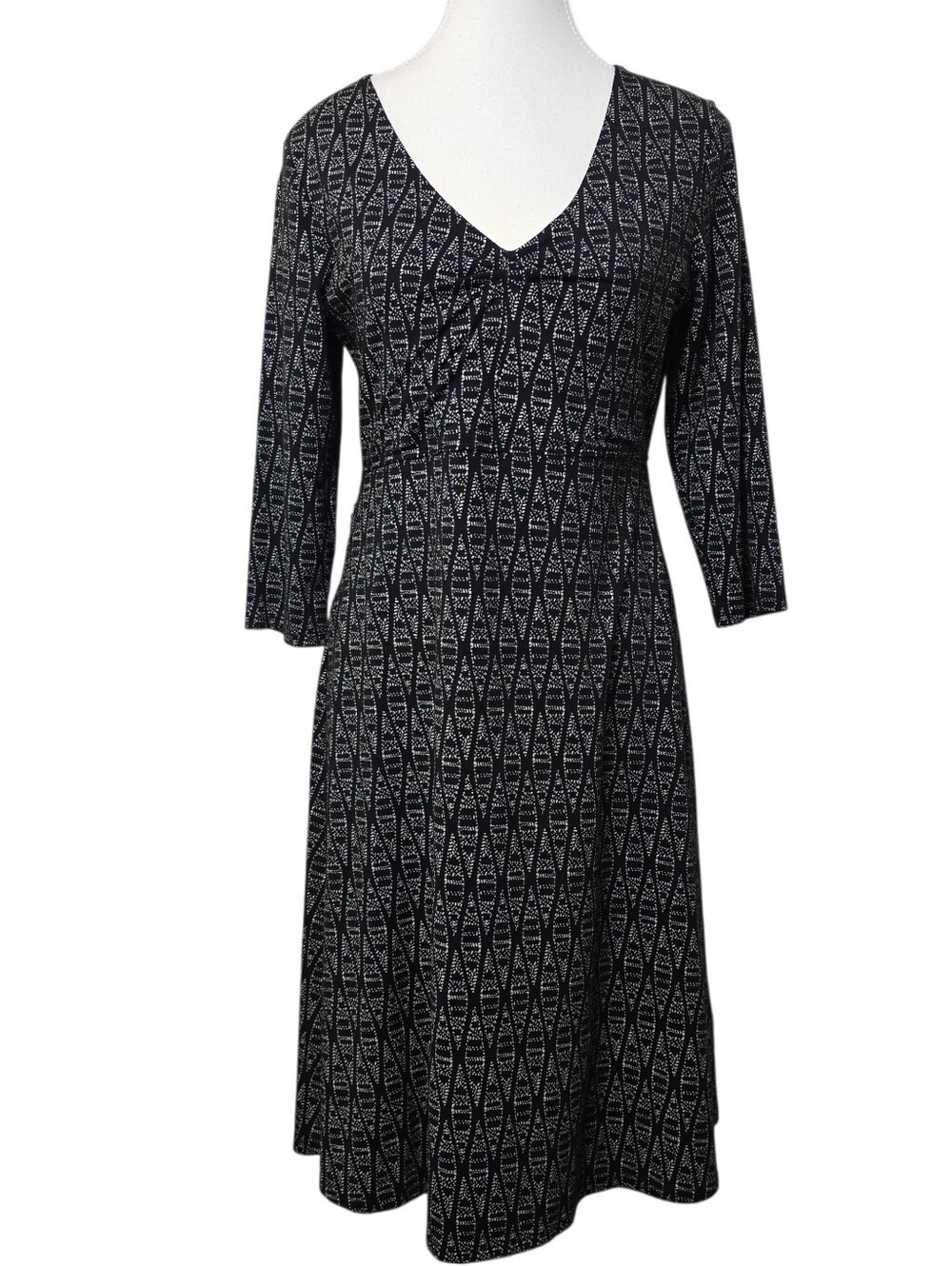 Toad & Co Black White Midi Dress Size M 3/4 Sleeve Sustainable Business Casual
